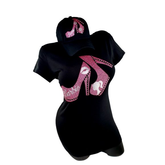 Barbie with Sexy Heel on Black Fitted Baseball Cap - Picture 5 of 5